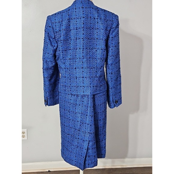 Vintage Henry Lee Women's 8 Petite Tweed Skirt Suit Set Blue Carrer Office - Picture 3 of 16